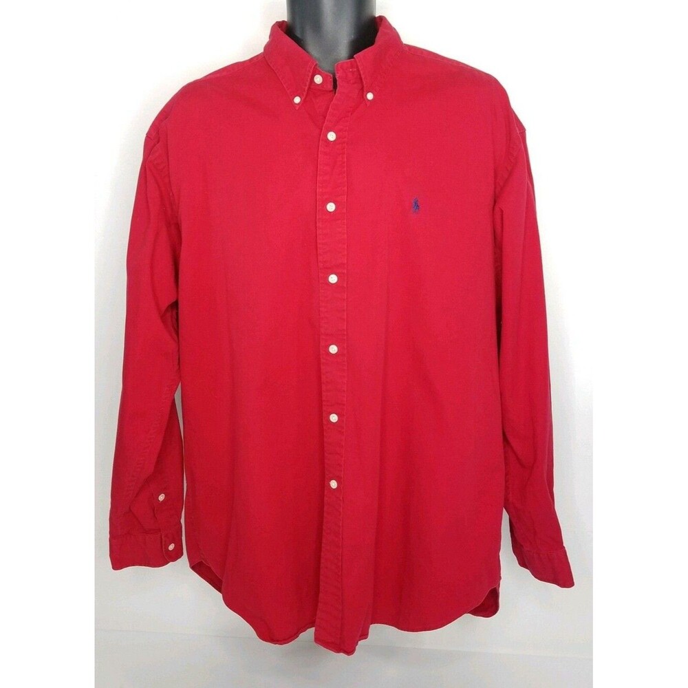 RALPH LAUREN Vintage Red Solid Button Down Casual Blaire Shirt Size XL